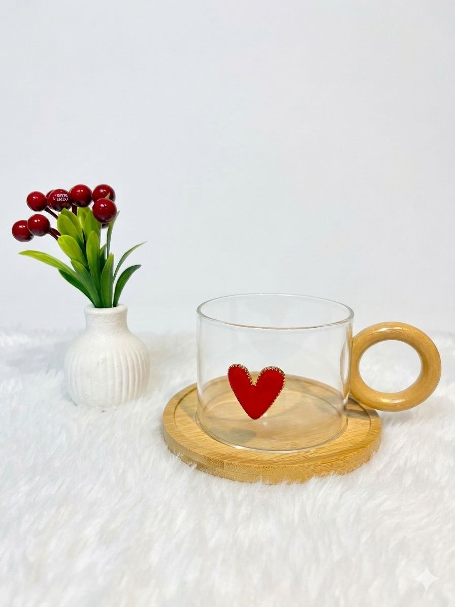 فنجان دسته چوبی قلبی کد LA_2